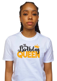 Women's T-Shirts - White and Black T-Shirt with Black, White and Gold Vinyl - The Birthday Queen