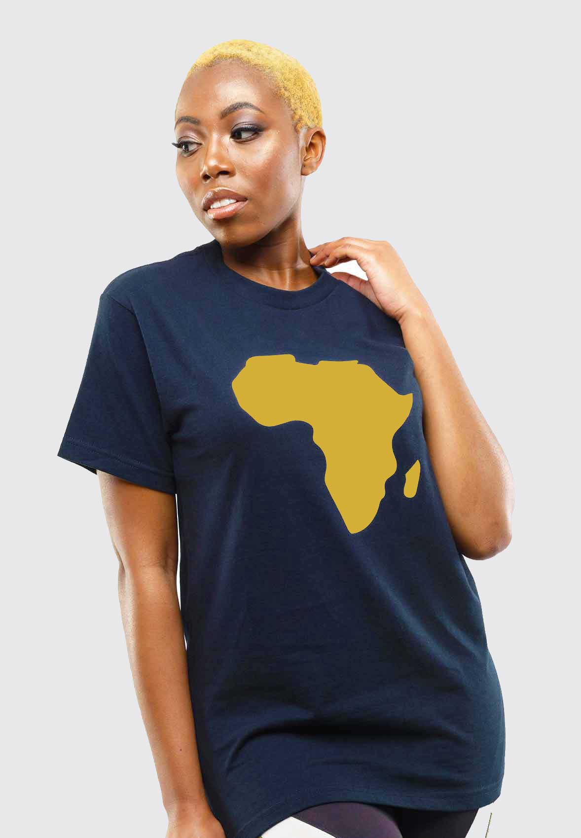Women's T-Shirt - Black T-Shirt with Gold Vinyl Africa Map