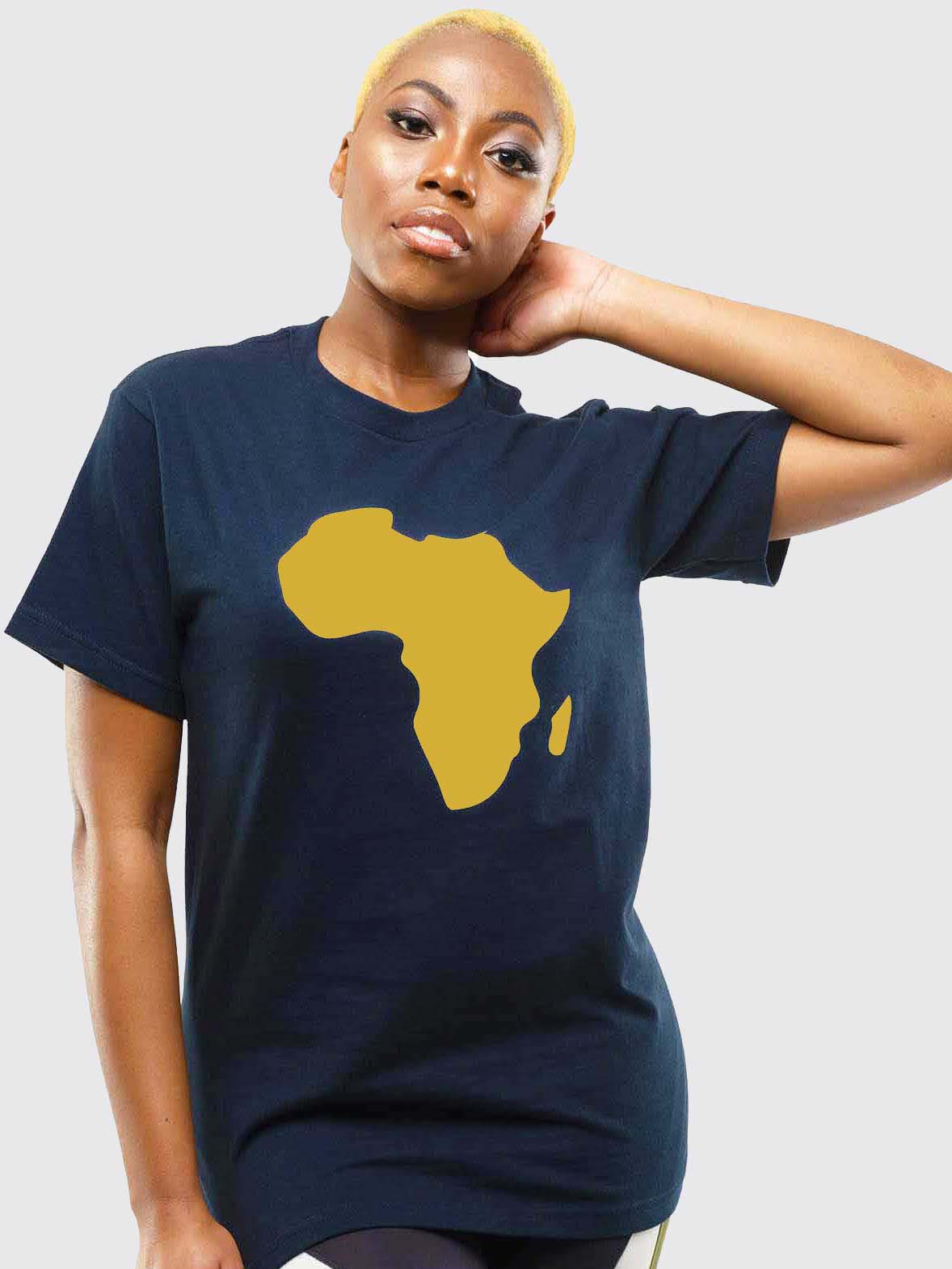Women's T-Shirt - Black T-Shirt with Gold Vinyl Africa Map