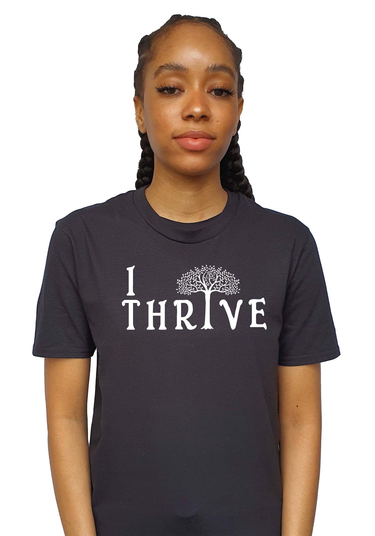 Women's T-Shirts - Black T-Shirt with White Vinyl I Thrive