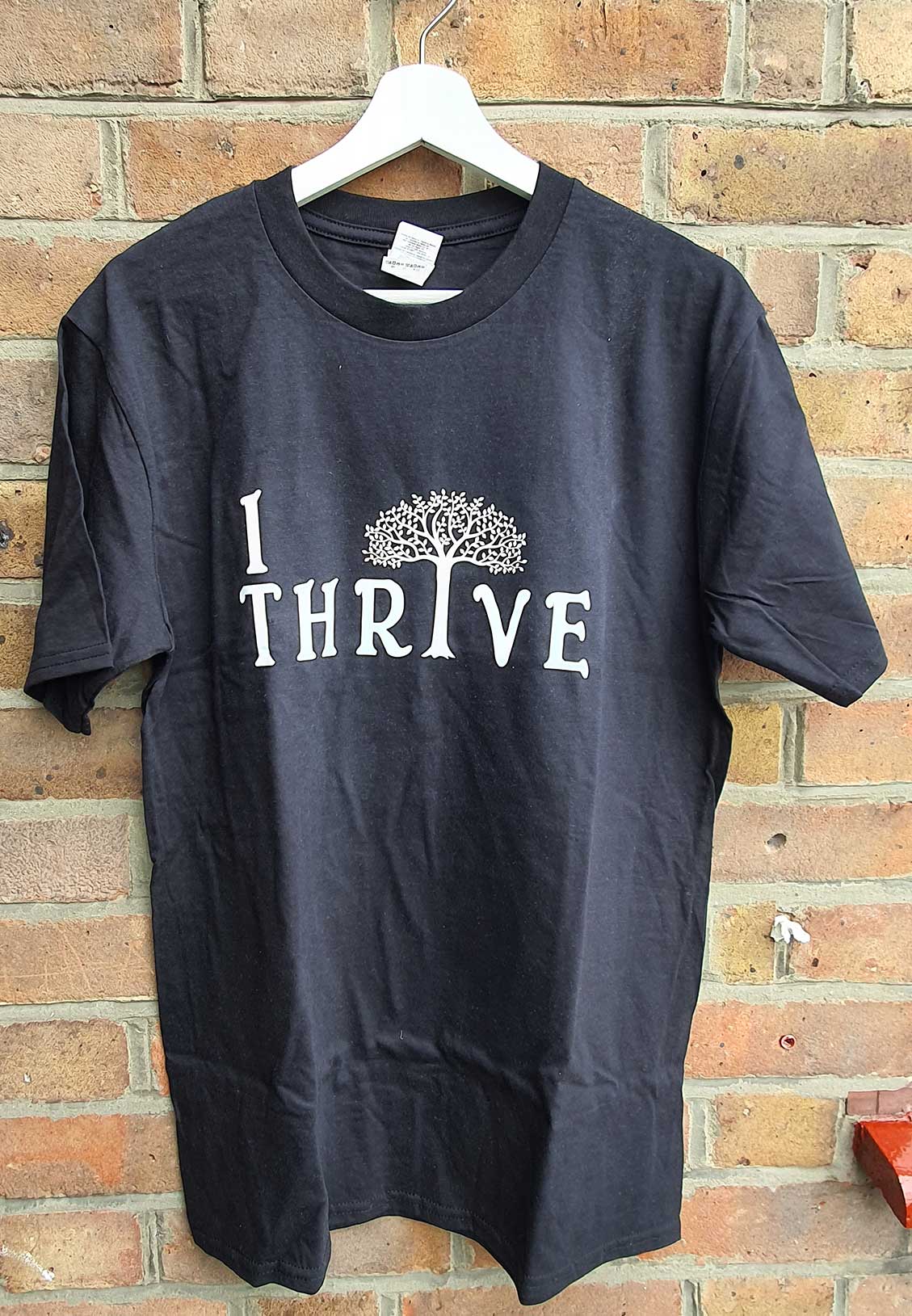 Women's T-Shirts - Black T-Shirt with White Vinyl I Thrive