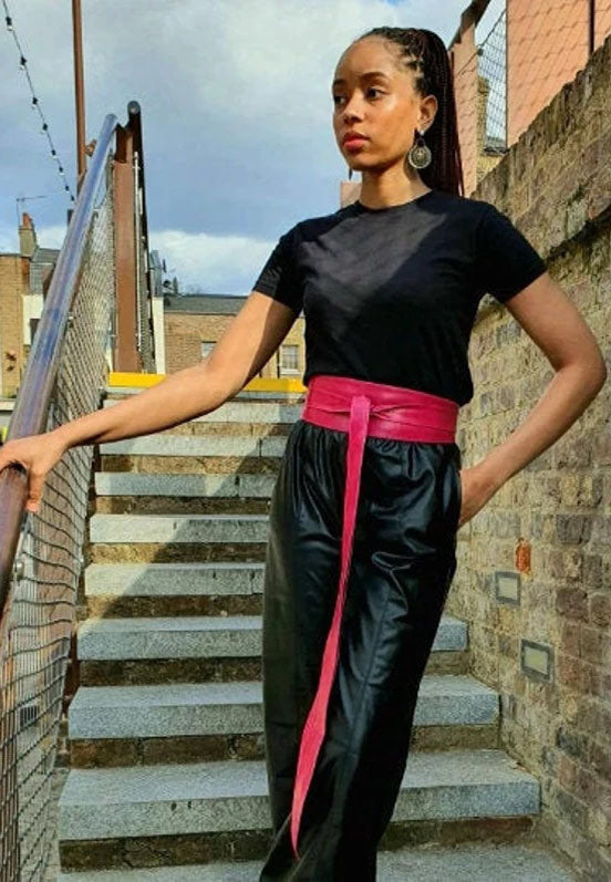 Obi Leather Wrap Belts Pink Leather Obi Belt - Main Image