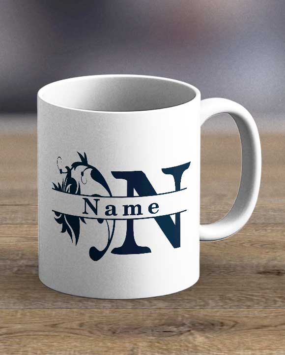 Coffee Mugs & Tea Cups - Monogram With Personalised Initial and Name Print Mug