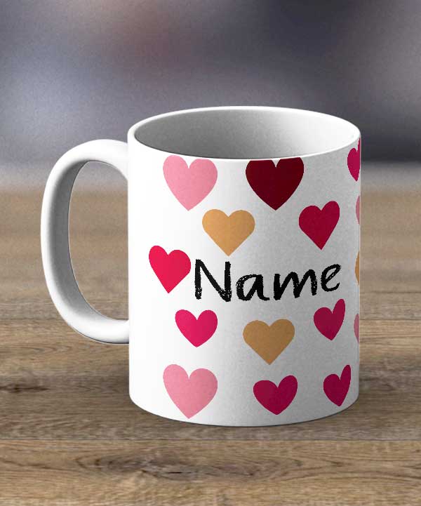 Coffee Mugs & Tea Cups - Personalised Name With Hearts Print Mug