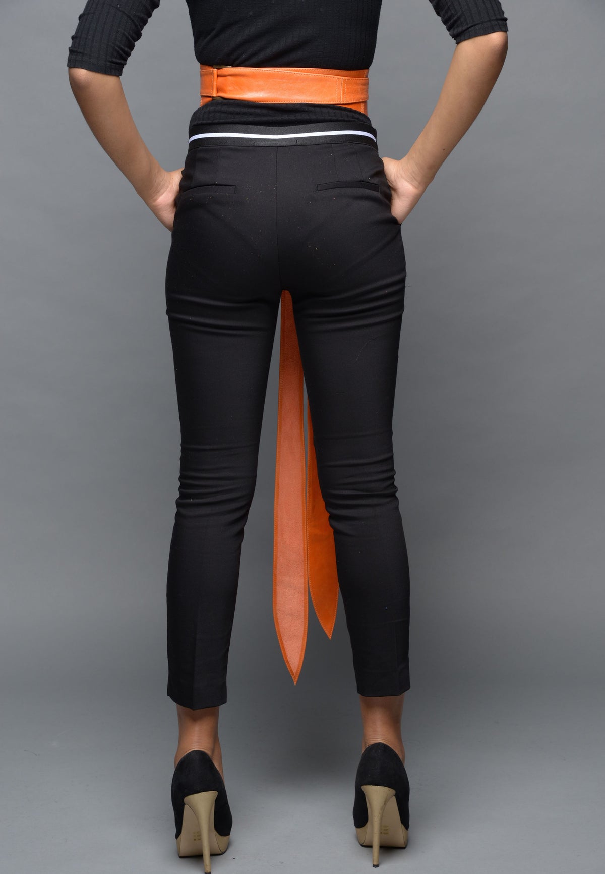 Women's Accessories - Orange Leather Obi Belt