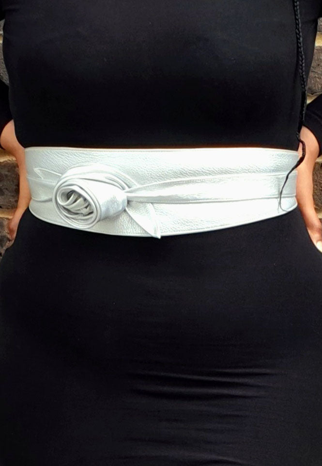 Handmade Leather Obi Belts - Silver Leather Obi Belt