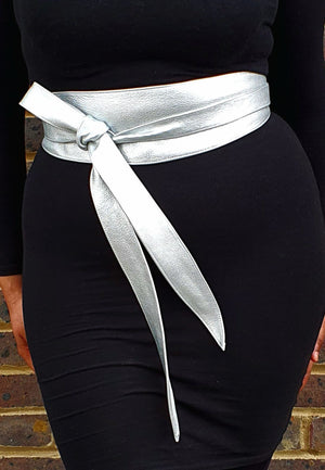 Handmade Leather Obi Belts - Silver Leather Obi Belt