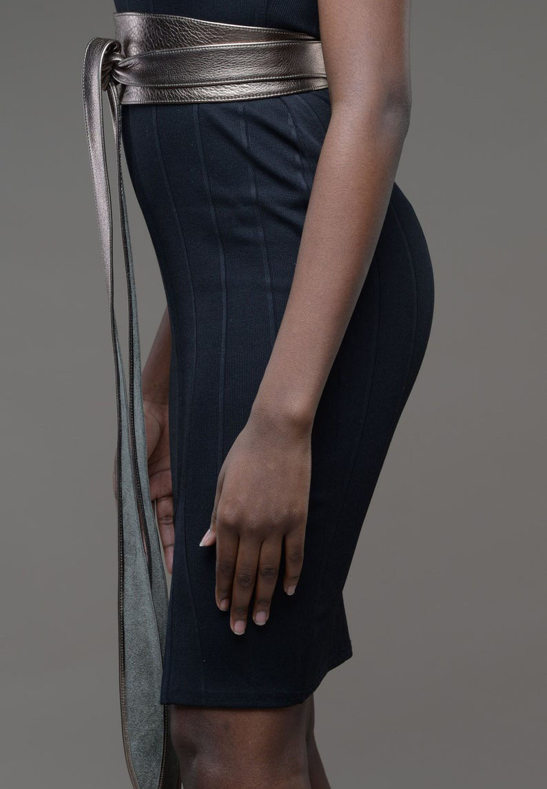 Obi Leather Wrap Belts - Pewter Leather Obi Belt