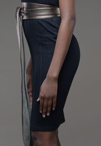 Obi Leather Wrap Belts - Pewter Leather Obi Belt