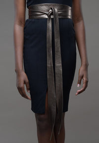 Obi Leather Wrap Belts - Pewter Leather Obi Belt