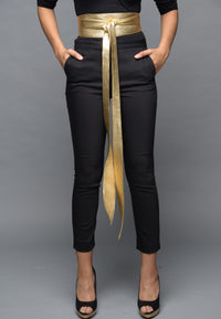 Women's Accessories - Gold Leather Obi Belt