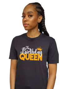 Women's T-Shirts - White and Black T-Shirt with Black, White and Gold Vinyl - The Birthday Queen