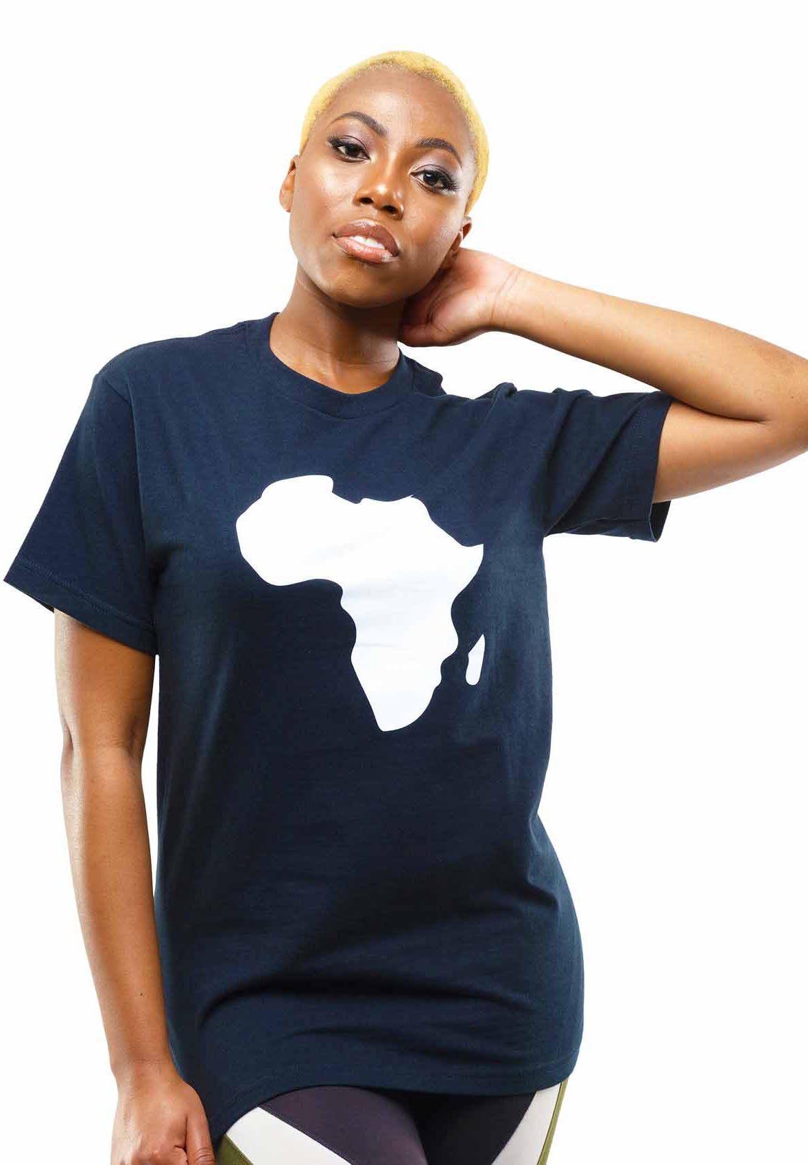 Women's T-Shirts - Black T-Shirt with White Vinyl Africa Map