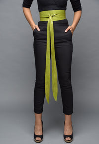 Women's Accessories - Green Leather Obi Belt