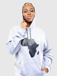 Women's Hoodies - Grey Hood with Black Vinyl Africa Map