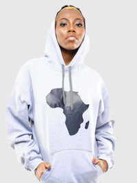 Women's Hoodies - Grey Hood with Black Vinyl Africa Map