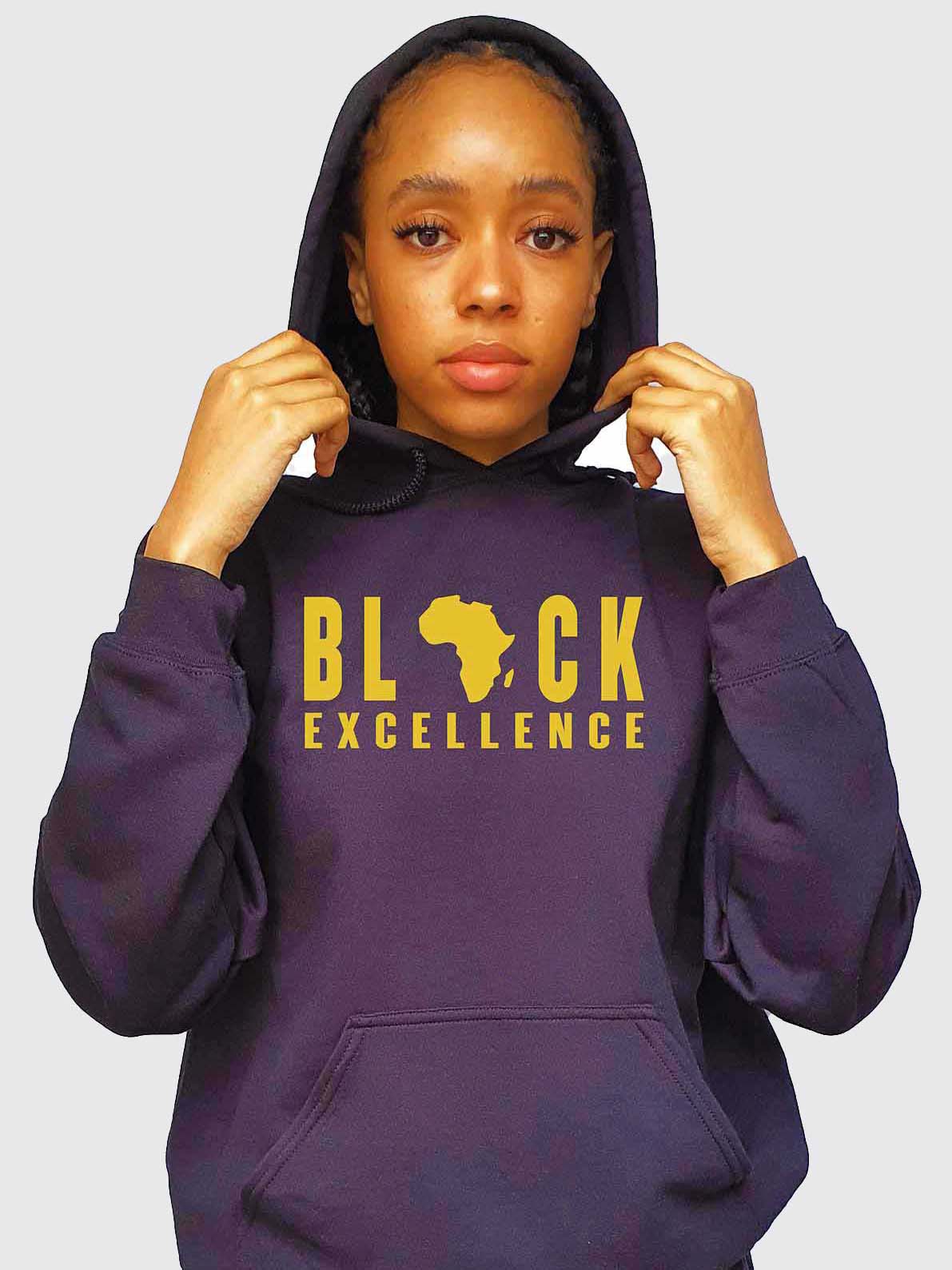 Women's Hoodies - Black Hood with Gold Vinyl Black Excellence