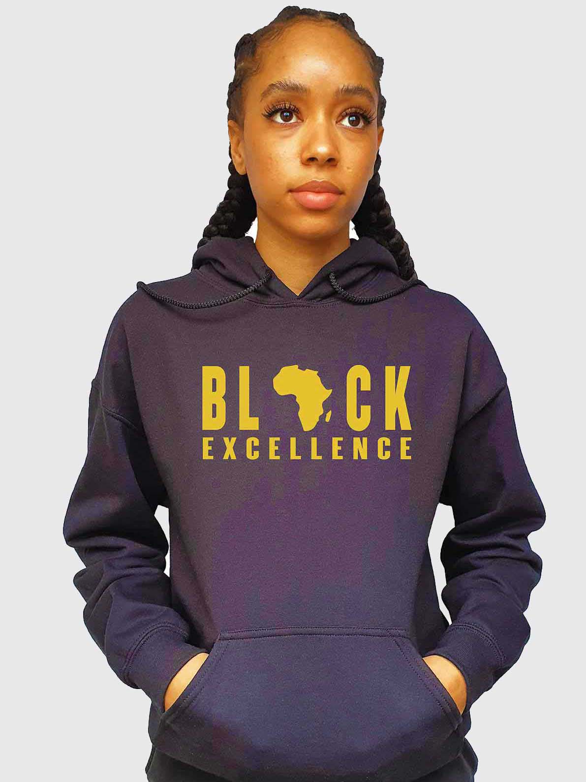 Women's Hoodies - Black Hood with Gold Vinyl Black Excellence