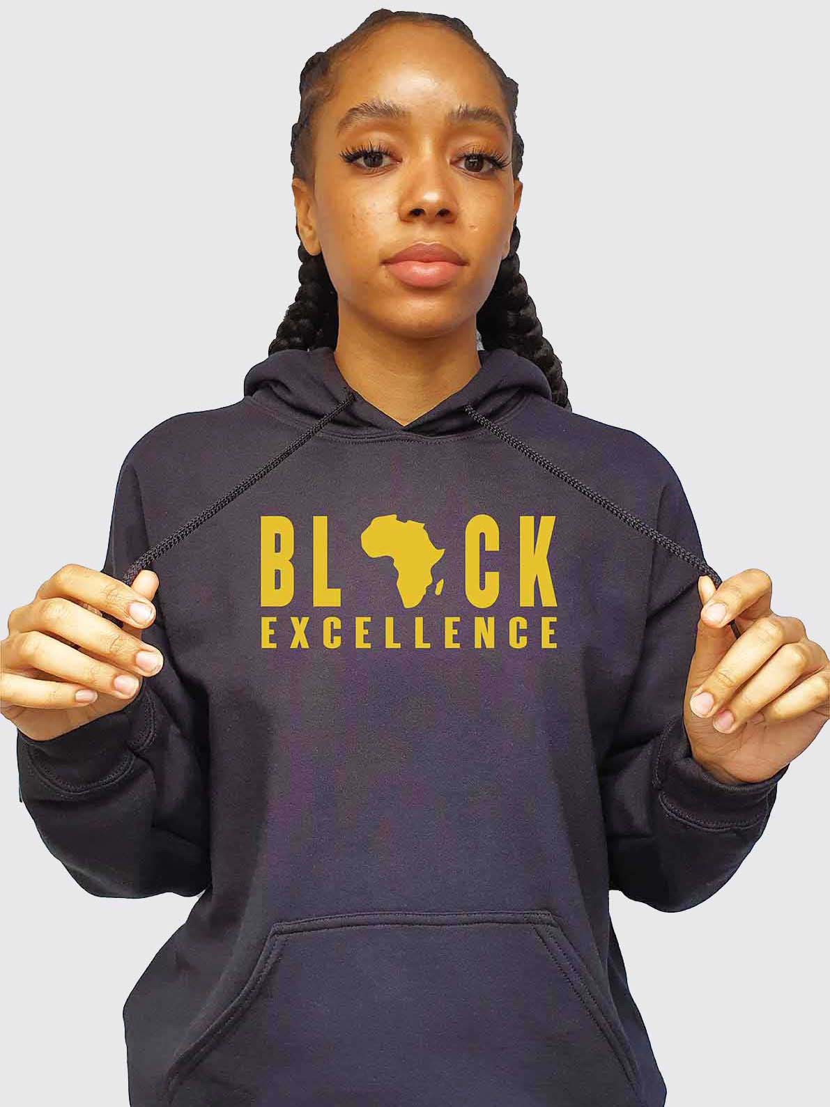 Women's Hoodies - Black Hood with Gold Vinyl Black Excellence