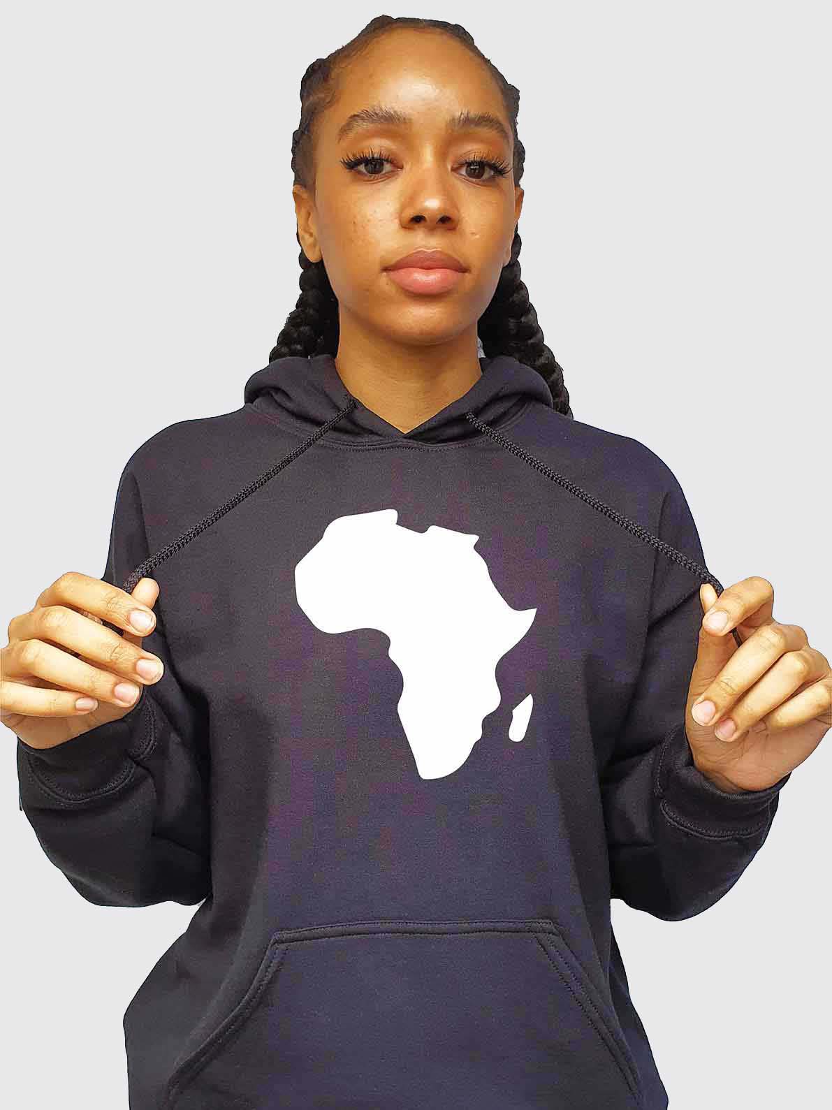 Women's Hoodies - Black Hood with White Vinyl Africa Map