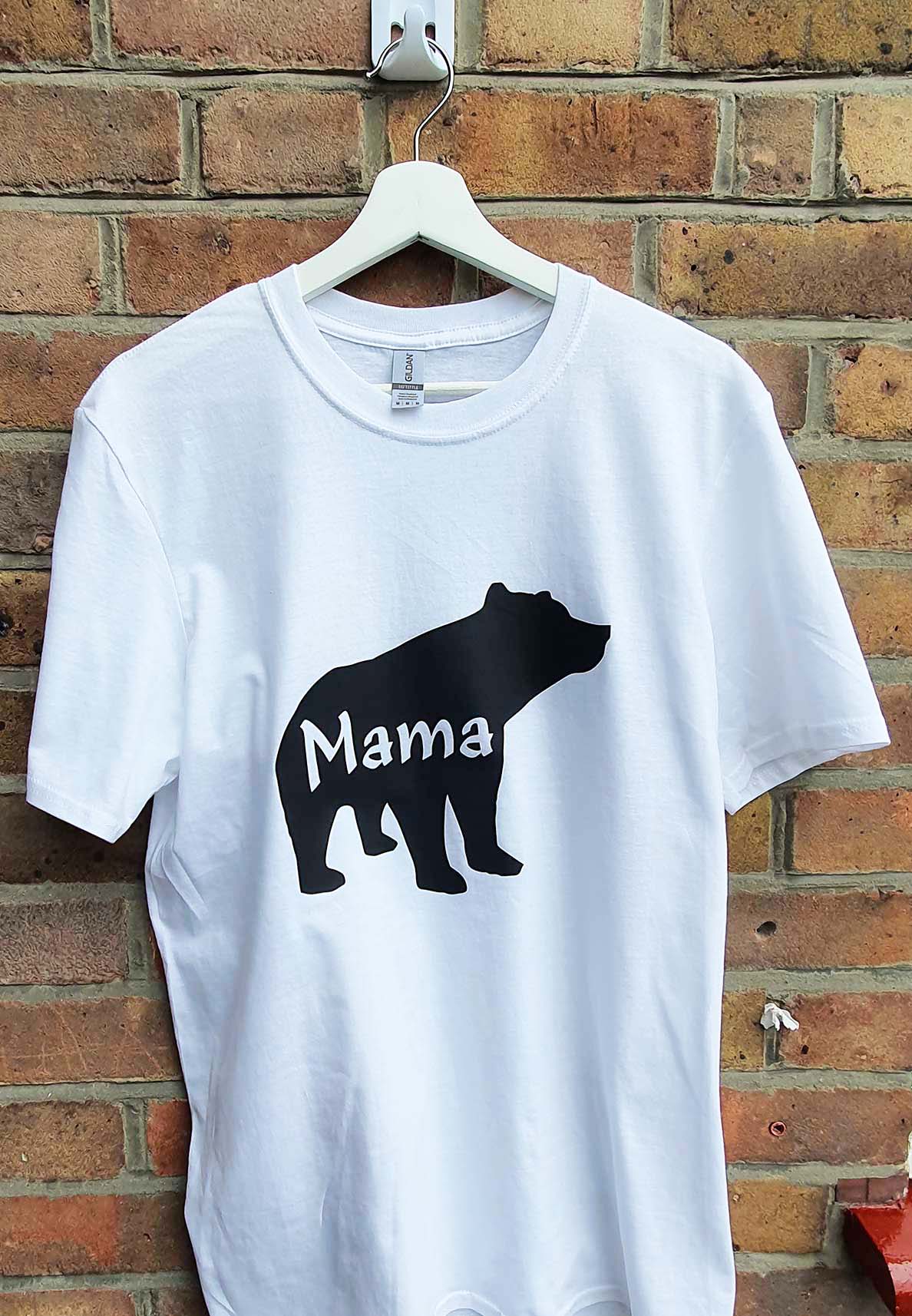 Women's T-Shirts - White and Black T-Shirt with Black and White Vinyl Mama Bear