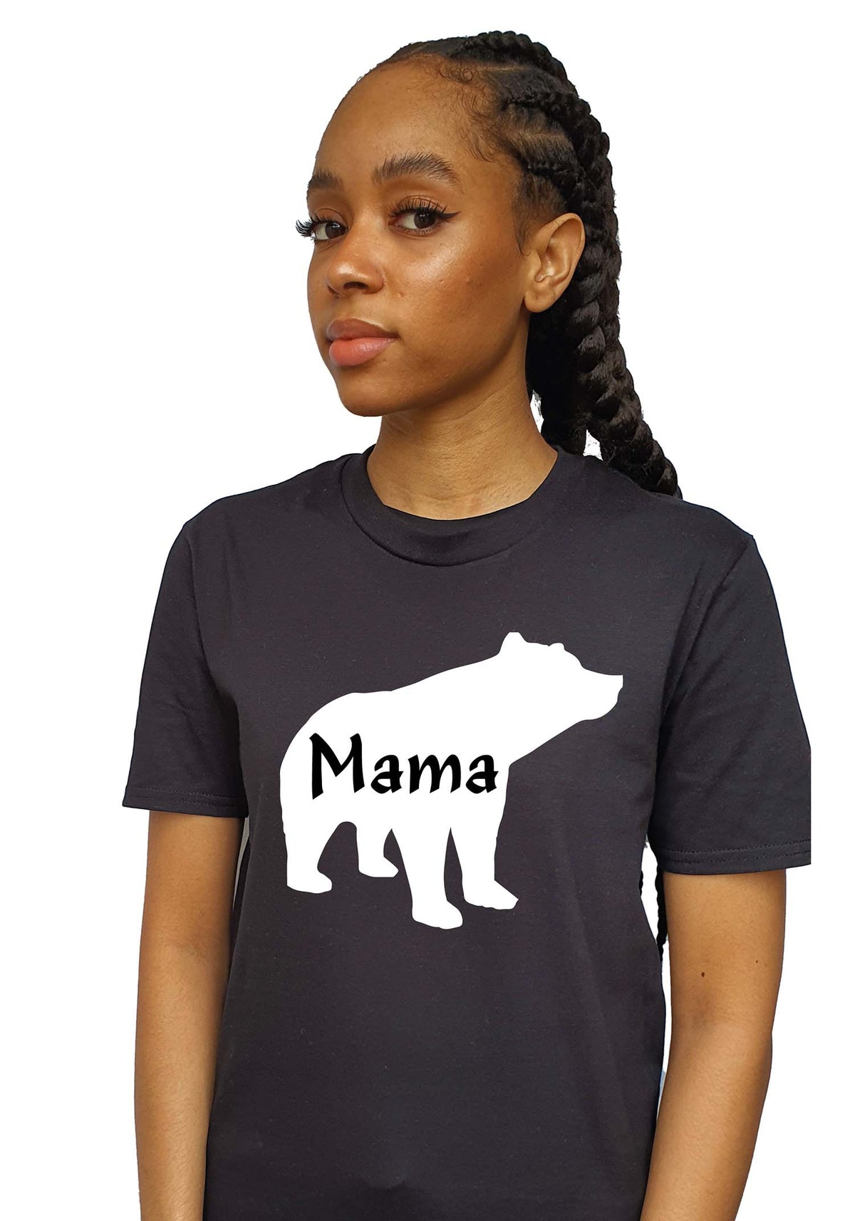 Women's T-Shirts - White and Black T-Shirt with Black and White Vinyl Mama Bear