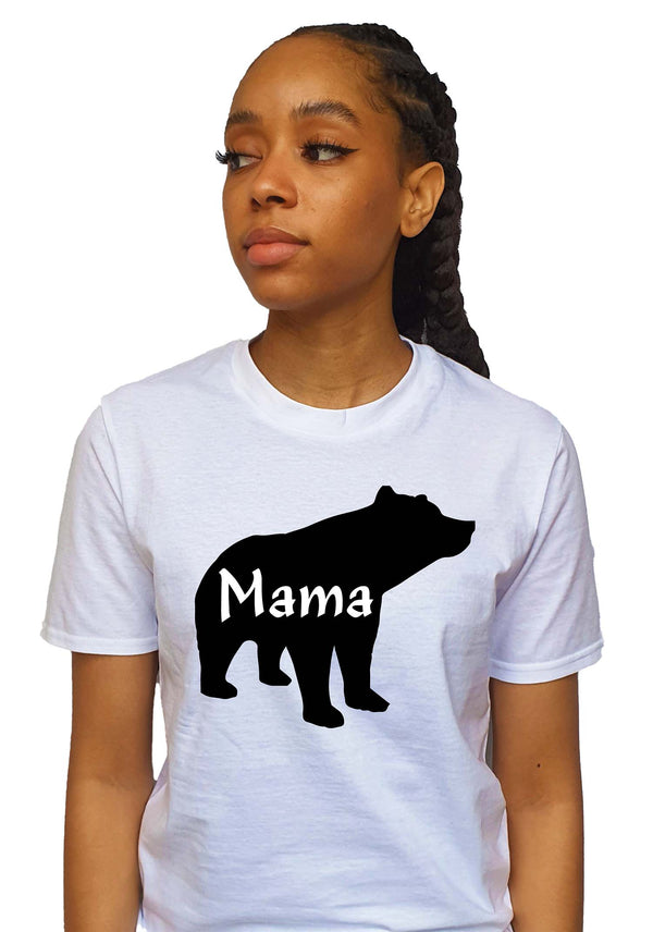 Women's T-Shirts - White and Black T-Shirt with Black and White Vinyl Mama Bear