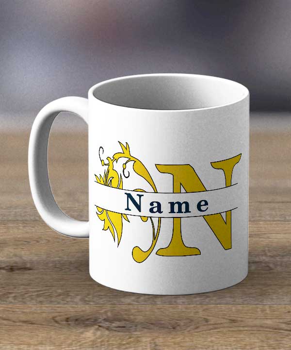 Coffee Mugs & Tea Cups - Monogram With Personalised Initial and Name Print Mug