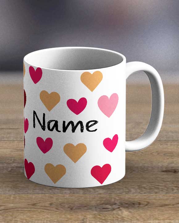 Coffee Mugs Tea Cups Personalised Name With Hearts Print Mug