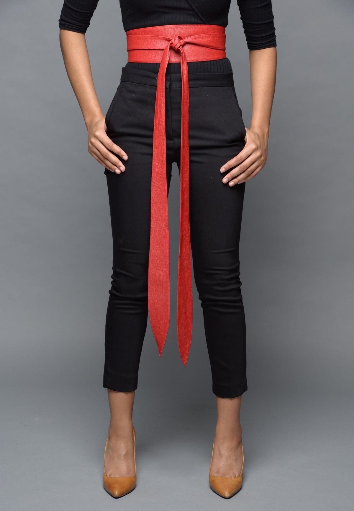 Obi Leather Wrap Belts - Red Leather Obi Belt – nyagua