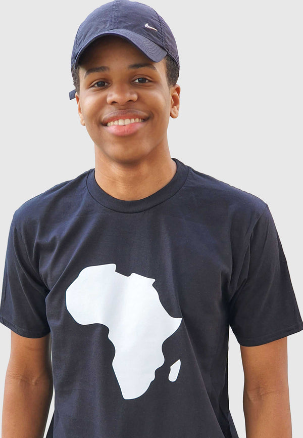 Men's T-Shirt - Black T-Shirt with White Vinyl Africa Map