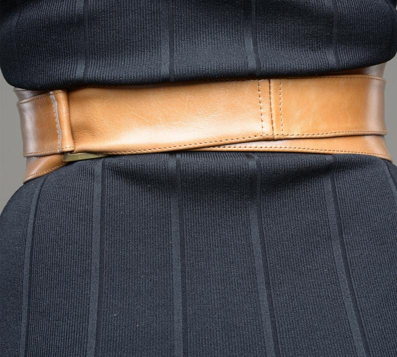 Handmade Leather Obi Belts - Tan Leather Obi Belt