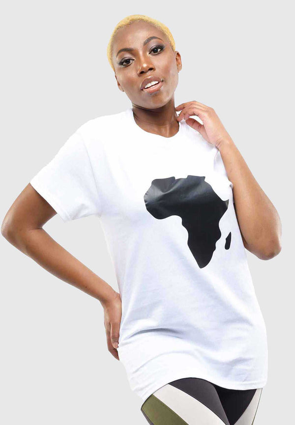 Women's T-Shirts - White T-Shirt with Black Vinyl Africa Map